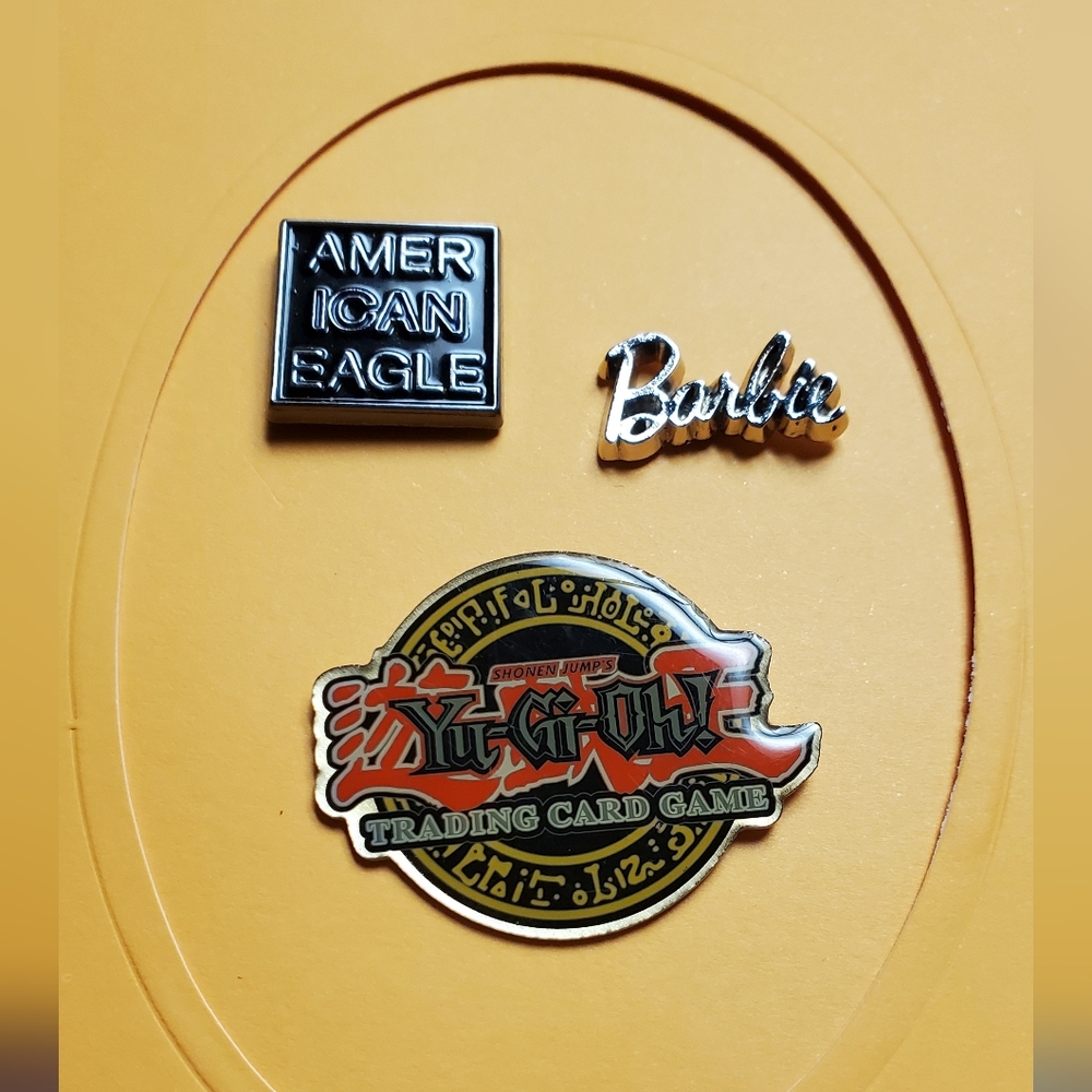 American Eagle BARBIE Yu-Gi-Oh Collector Pins Lapel Pin Hat Pin Qty 3